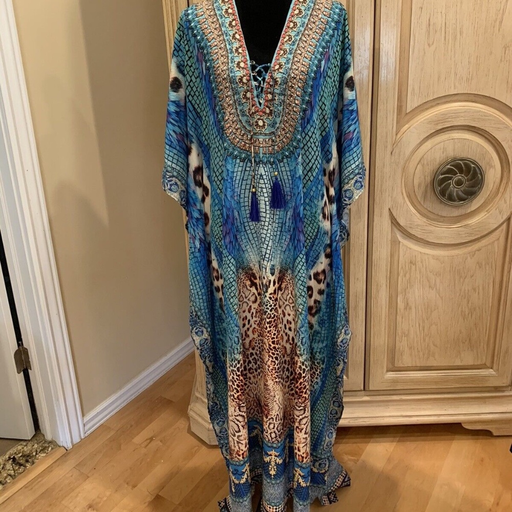 TRUE COLORS La Moda Embellished Coverup Caftan Maxi Dress Size O/S~NWT